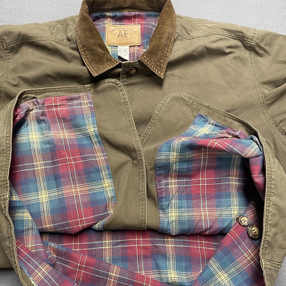 VTG American Eagle Jacket Mens XL Green Canvas Corduroy Collar‎ Lined Chore y2k - Picture 7 of 11